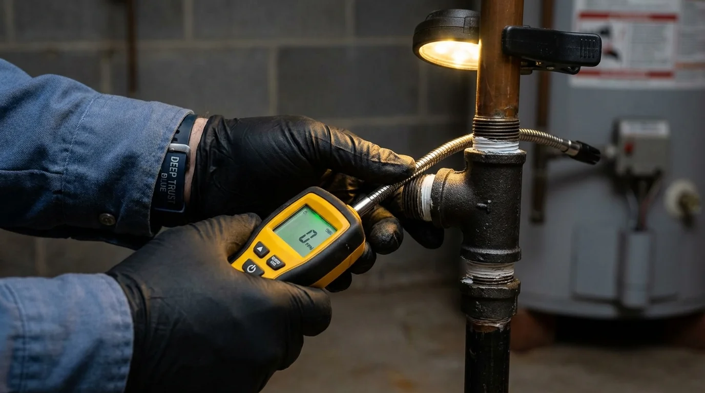 Gas leak detection with electronic sniffer by Johns Plumbing LLC in Wisner