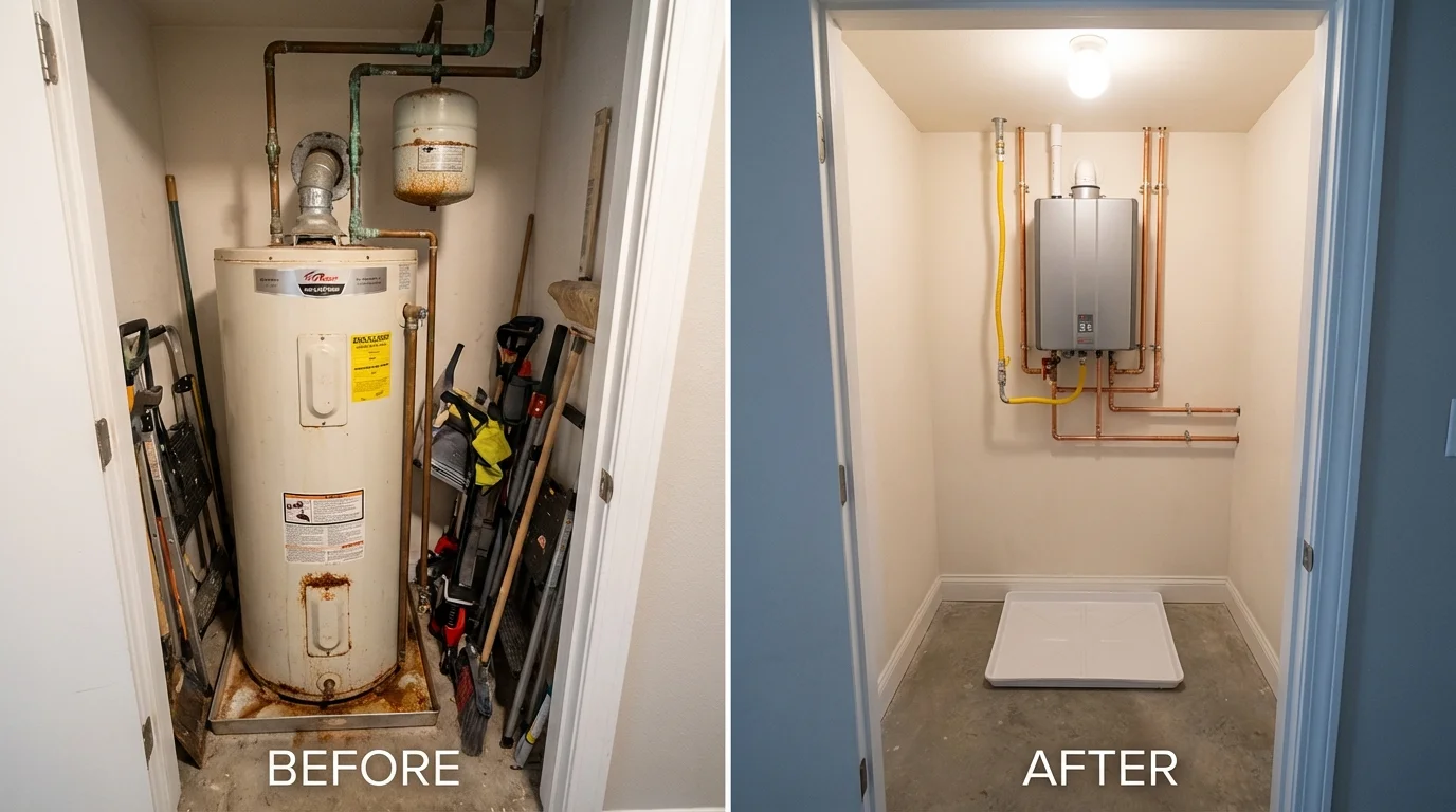 Tank water heater versus wall-mounted tankless unit comparison for Wisner, NE homeowners